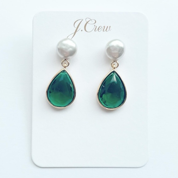 J. CREW FRESHWATER PEARL AND CRYSTAL TEARDROP EARRINGS - Picture 2 of 6